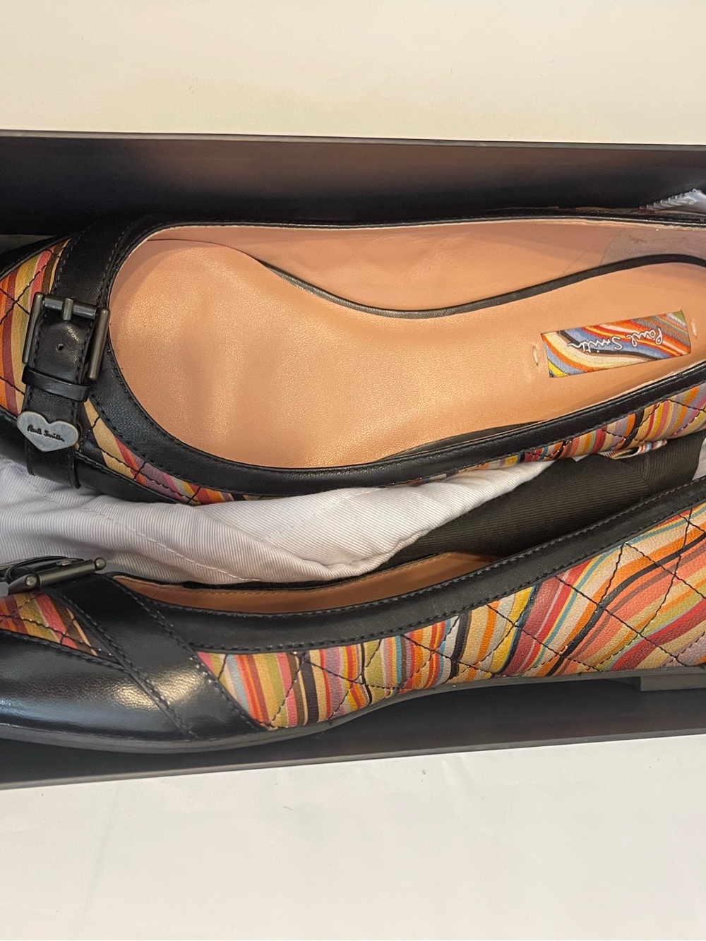 Paul Smith Liya Black Multicolor Stripe Ballet Flats 41 (US ~ 10.5-11)